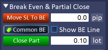InvestSoft Trade Manager MT4 and MT5 showing Common Break Even mode for managing multiple trades as one group.